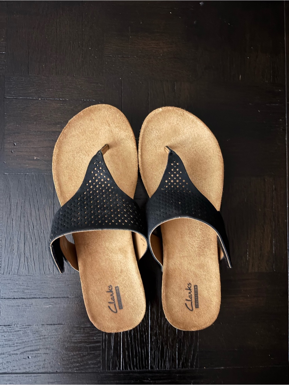 Clarks Black Perforated Thong Sandals